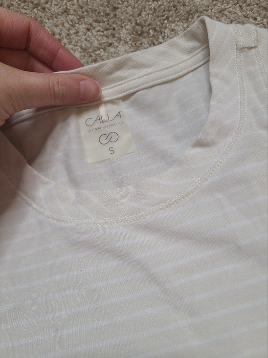 Calia Carrie Underwood Neutral Tan White Stripe Racerback Tank Top Cotton Blend - Picture 2 of 4